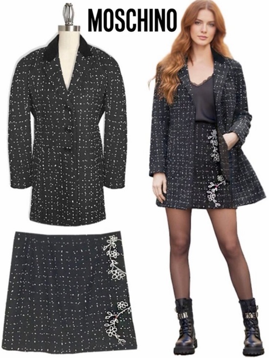 Moschino Jackets & Blazers - MOSCHINO 1990s Vintage Black & White Salt & Pepper Cashmere Jacket & Mini Skirt